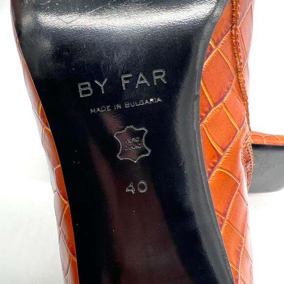 BY FAR Celine Square Toe Croc Embossed Boot Womens 40 Brown Leather Ankle Heeled - Picture 11 of 12